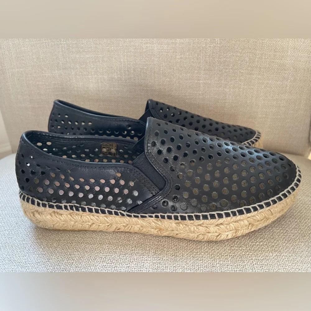 Loeffler Randall Rowan Black Leather Platform Espadrille Loafer Sneaker 40 9-9.5
